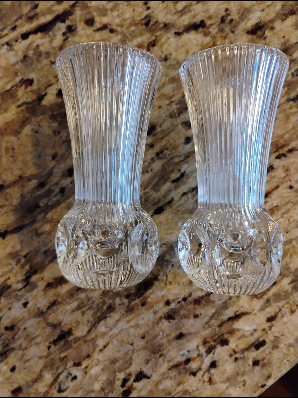 Clear Ribbed Glass Bud Vases — Set of 2